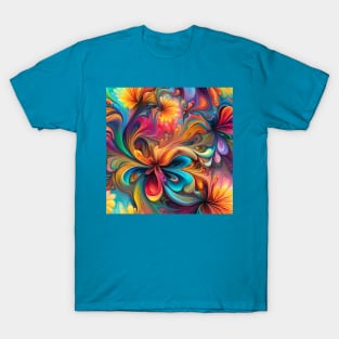 Rainbow Waves and Swirls Abstract Art T-Shirt